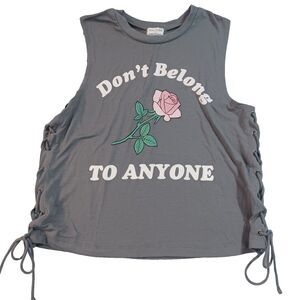 Love Tribe Grey Muscle Tank Pink Rose Side Lace Up Grommets Feminine Rebellion L